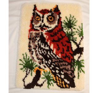 Vintage 1970's Owl Wall Decor Latch Hook